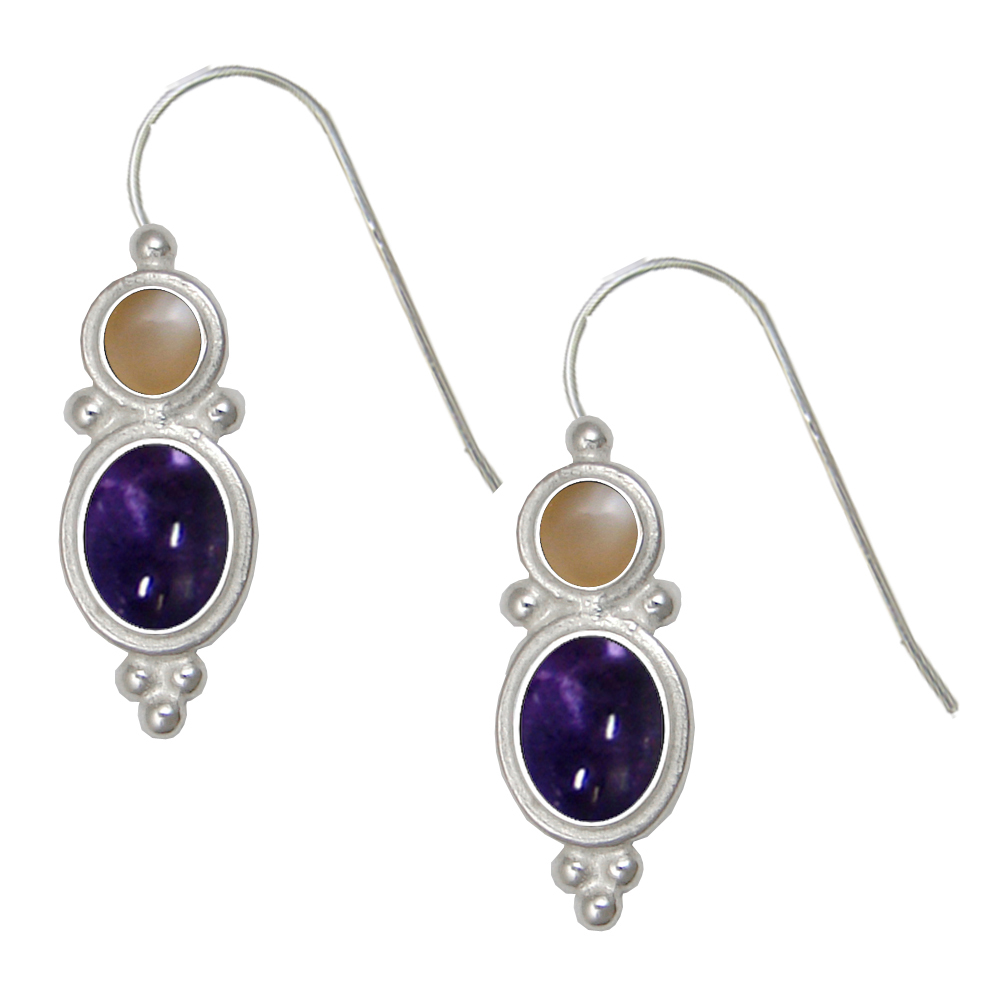 Sterling Silver Drop Dangle Earrings Iolite And Peach Moonstone